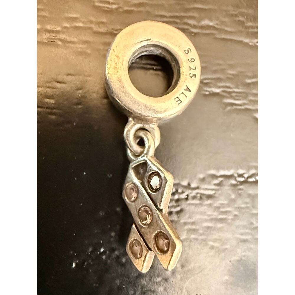 Authentic Pandora ALE S925 Sterling Silver Awareness Ribbon Dangle Charm